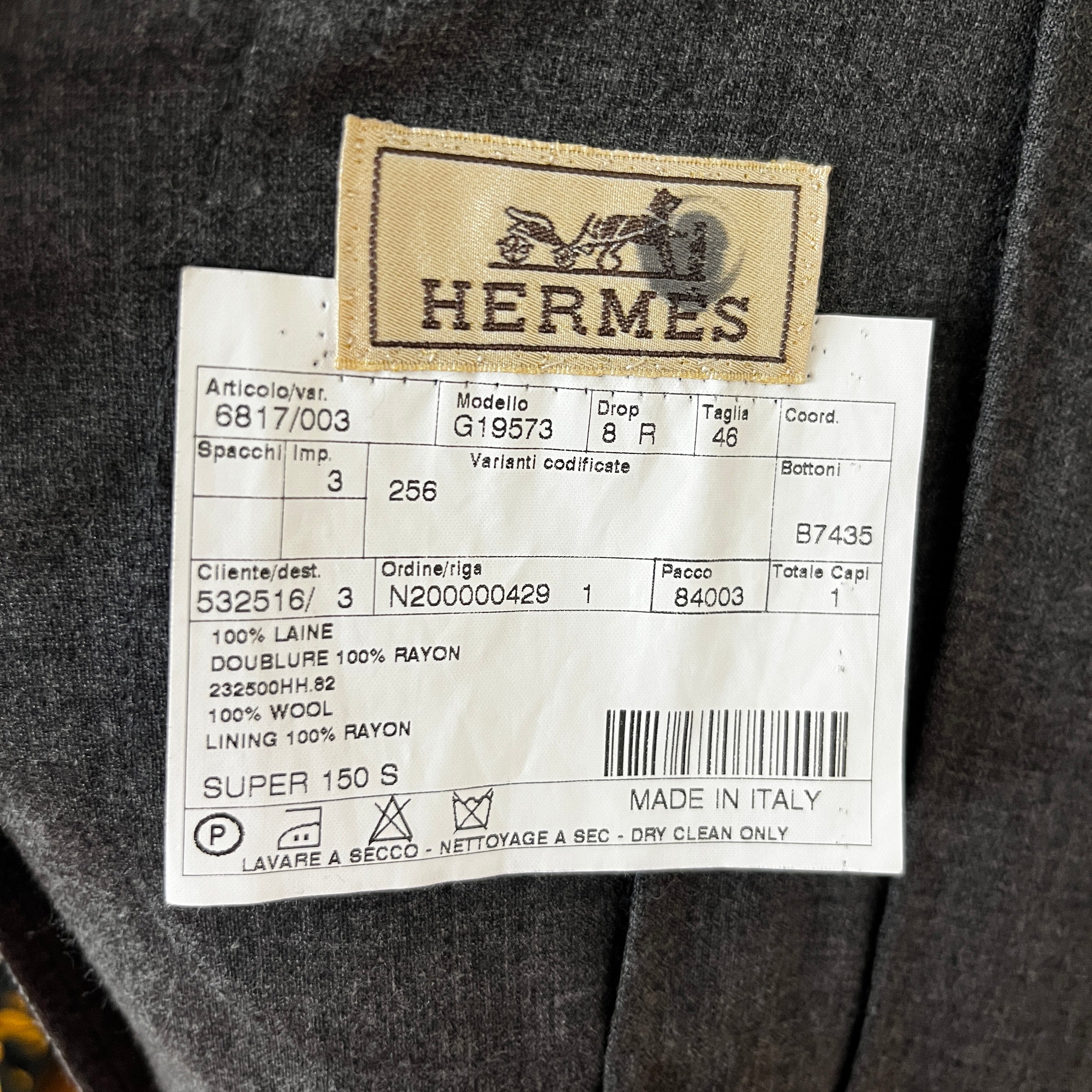 Chemise Hermès 4 boutons en laine gris anthracite