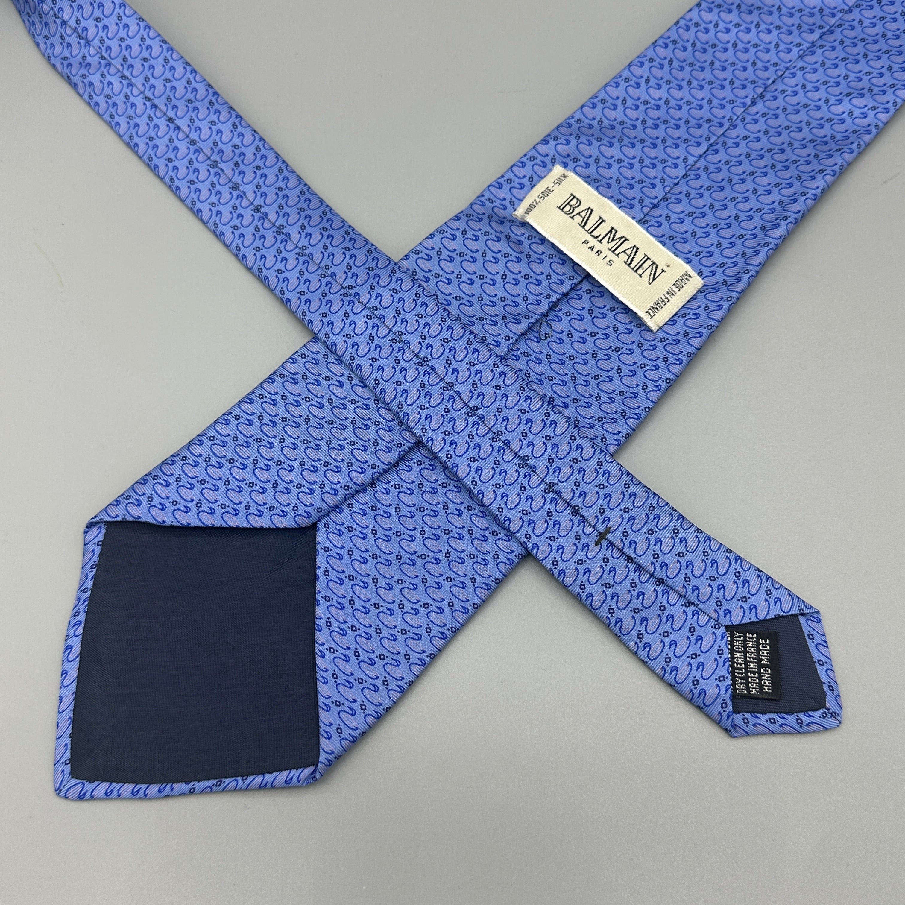 Balmain blue tie with swan pattern