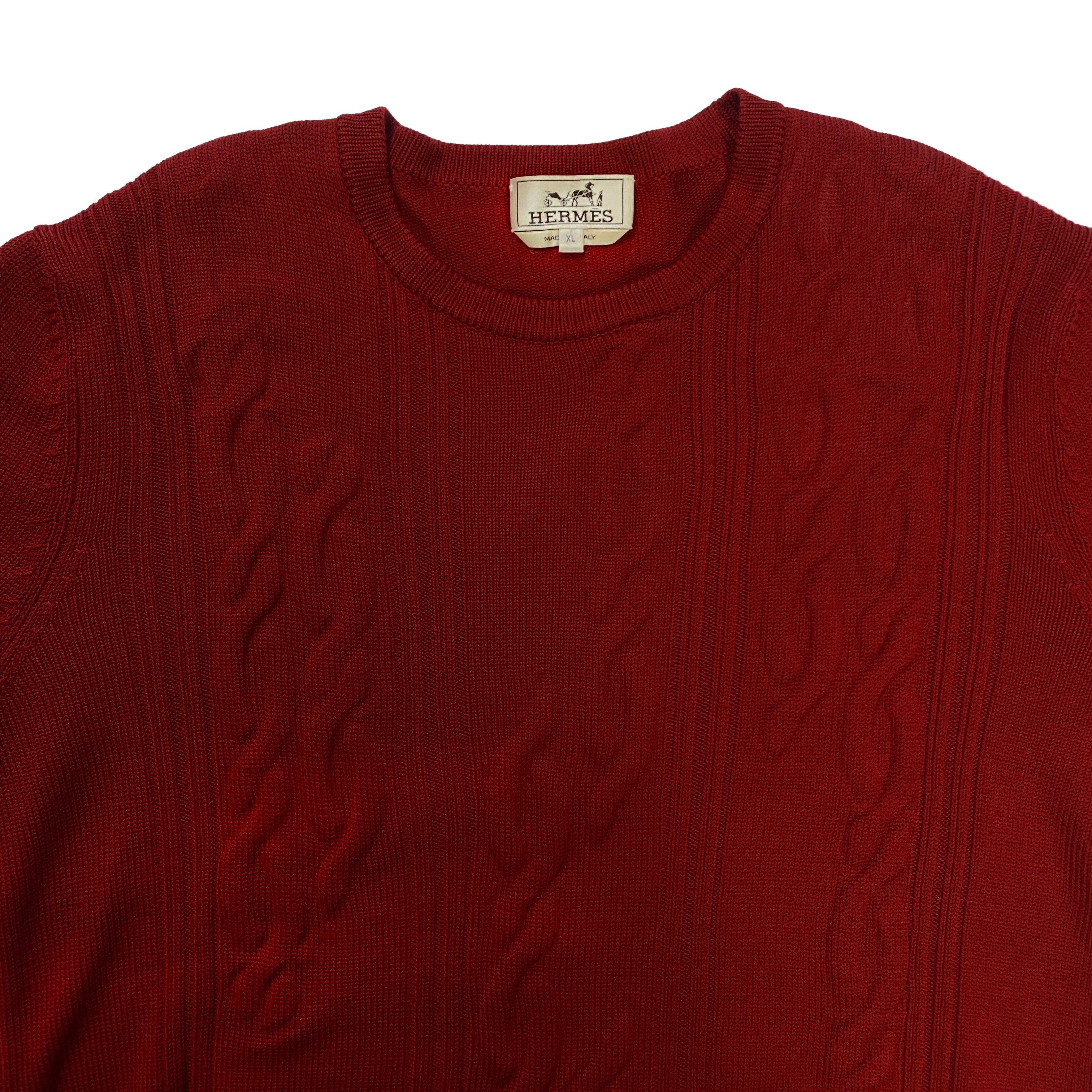 Pull Hermès rouge motifs torsadés