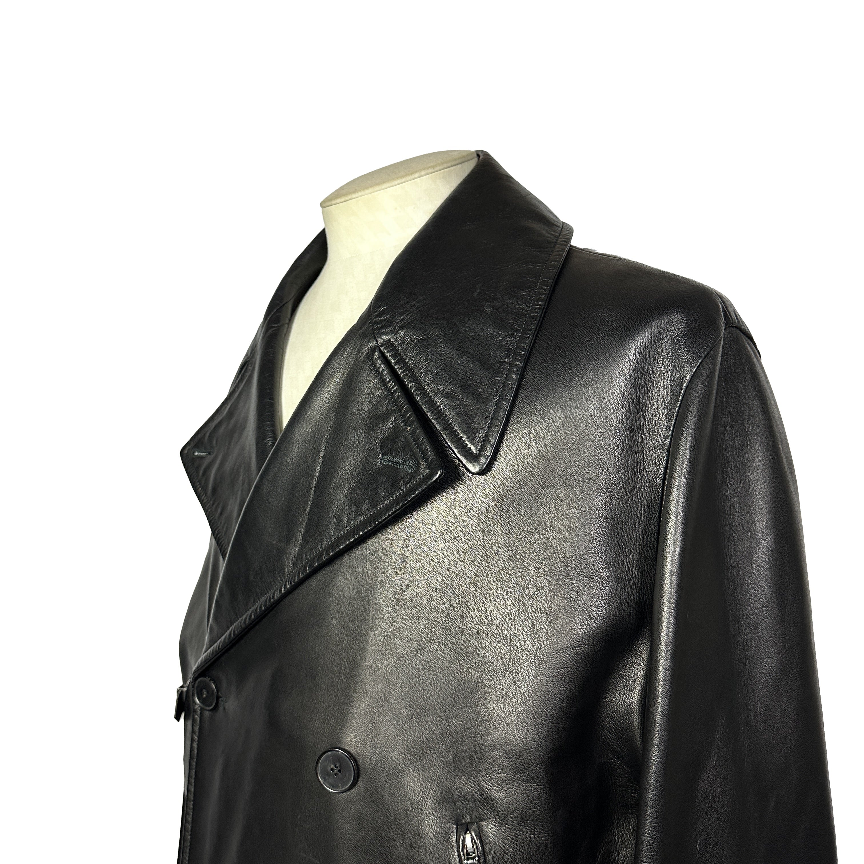 Manteau en cuir noir Hermès