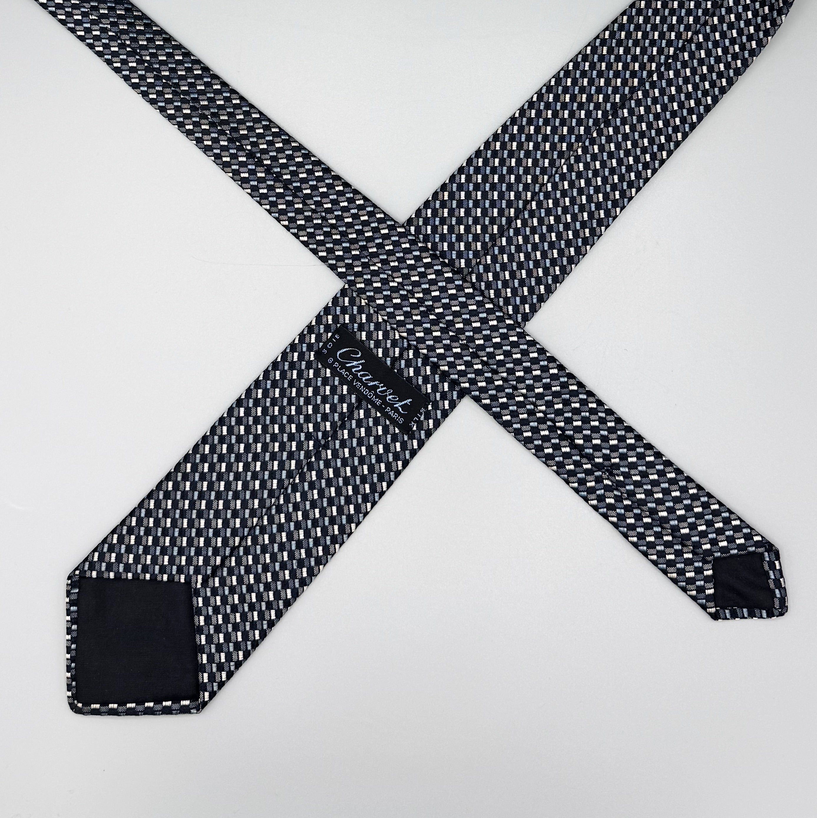 Cravate Charvet à motif bleu & gris en damier