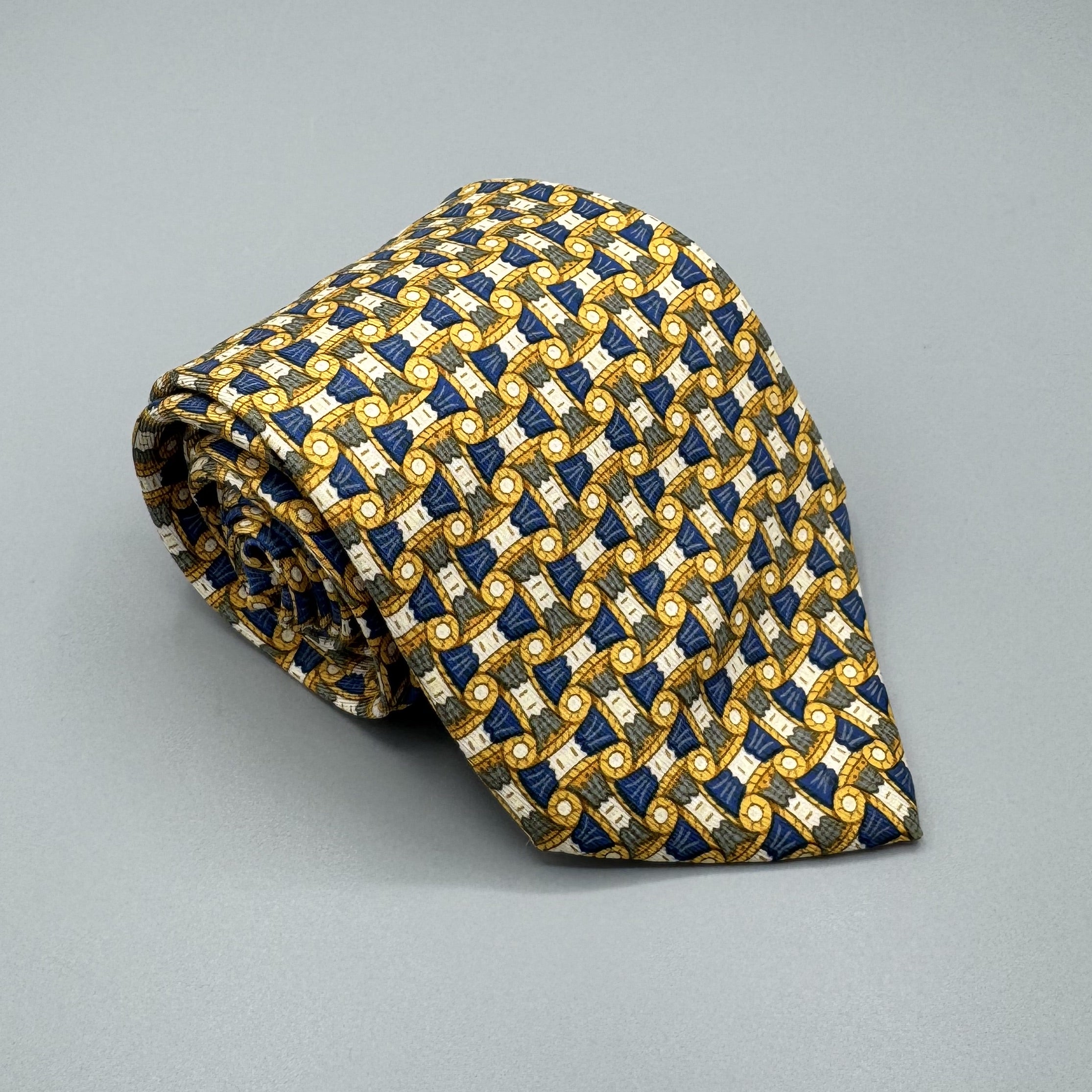 Cravate Hermès jaune, bleue et blanche
