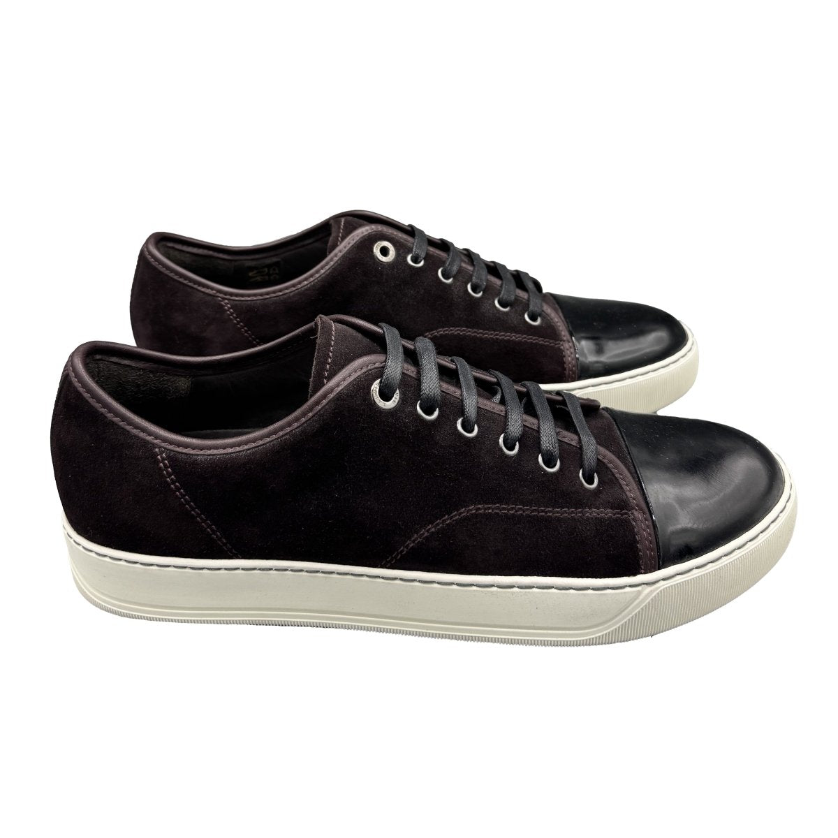 Baskets Lanvin bordeaux en daim et cuir verni - Le Beau Gustave
