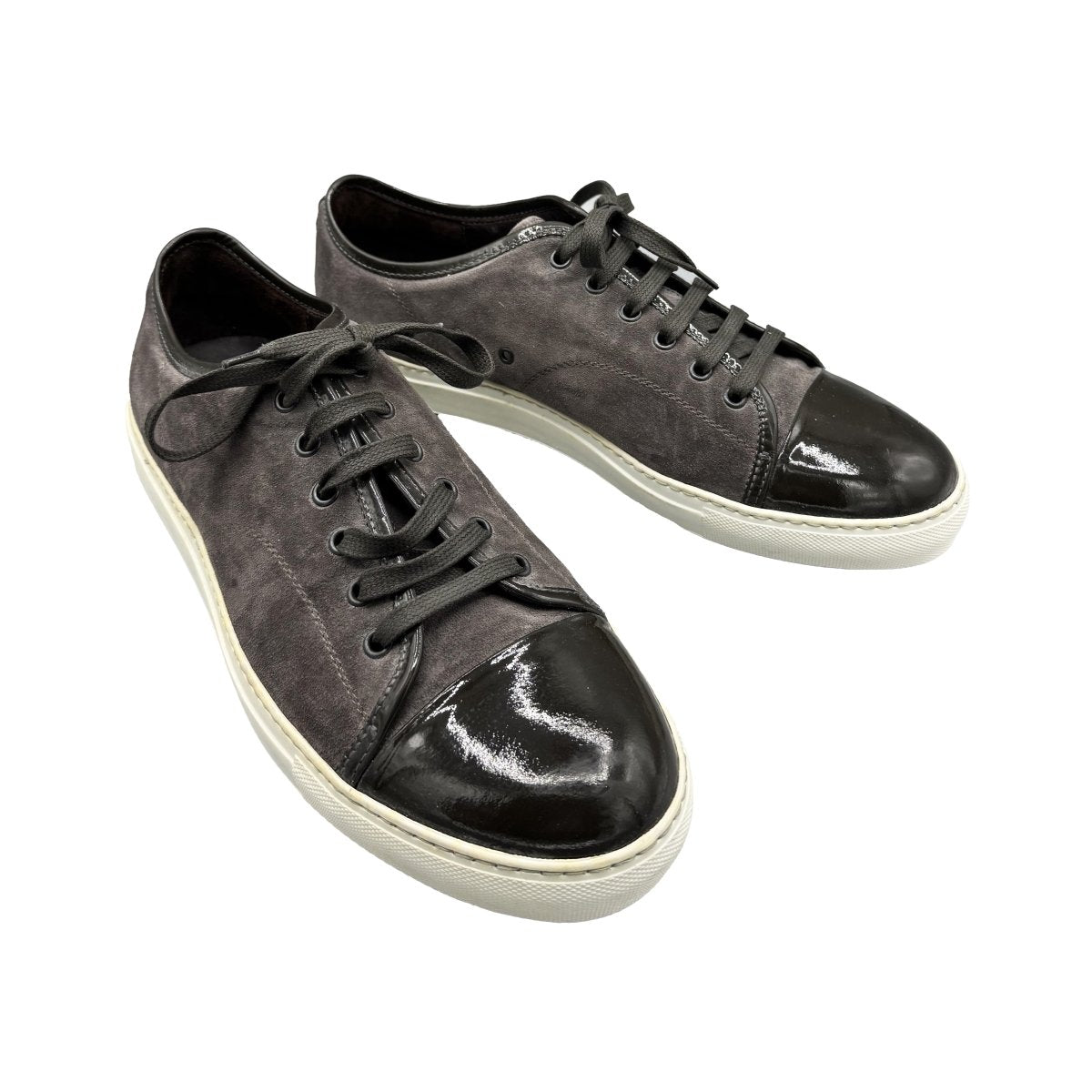 Baskets Lanvin grises en daim et cuir verni - Le Beau Gustave