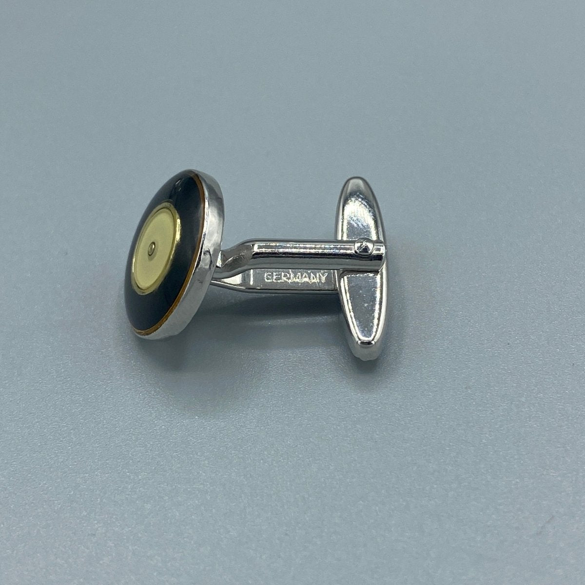 Boutons de manchette argentés ronds noirs et or - Le Beau Gustave