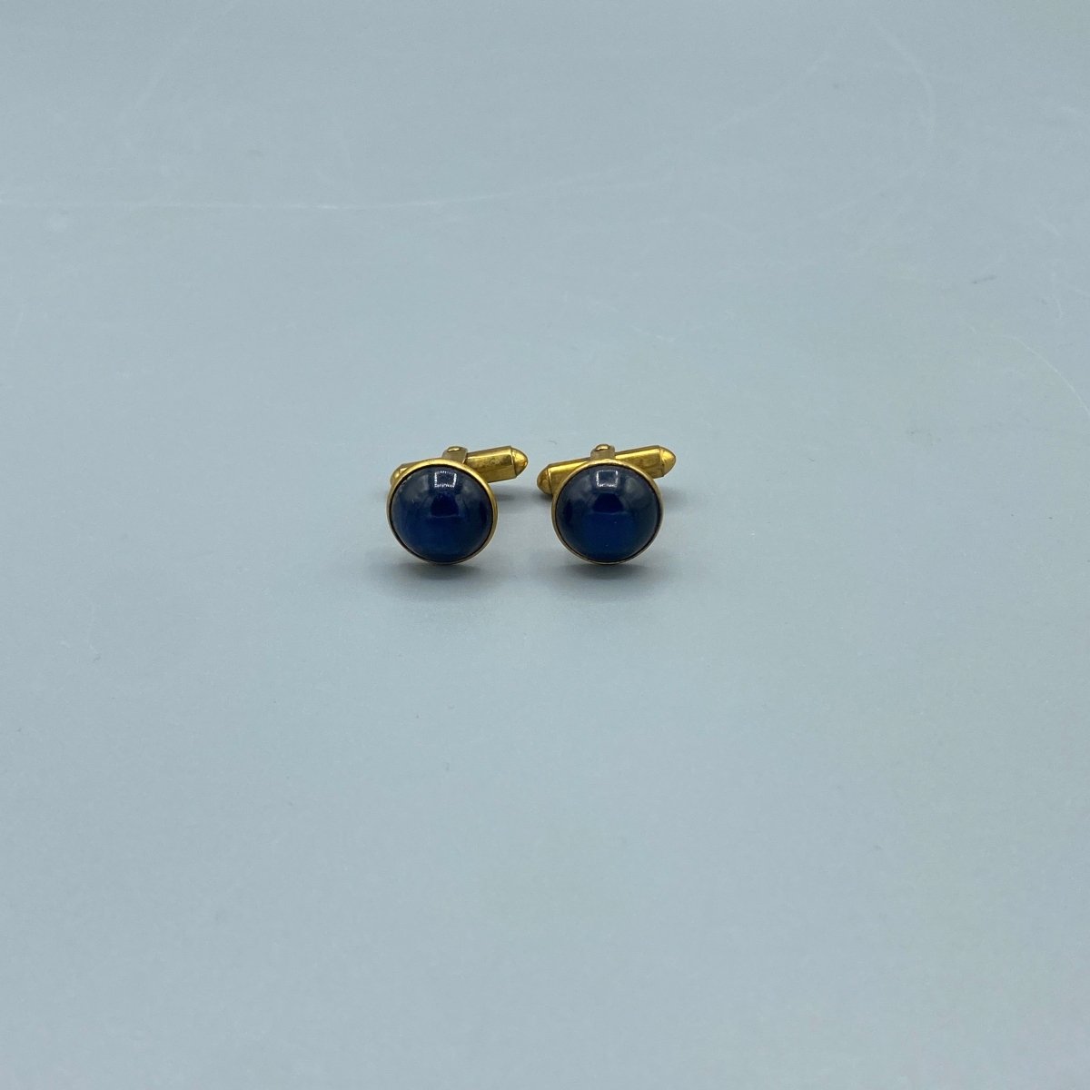 Boutons de manchette ronds dorés émaillés bleus - Le Beau Gustave