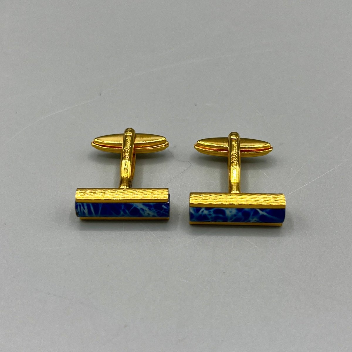 Boutons de manchette S.T Dupont dorés et bleus - Le Beau Gustave