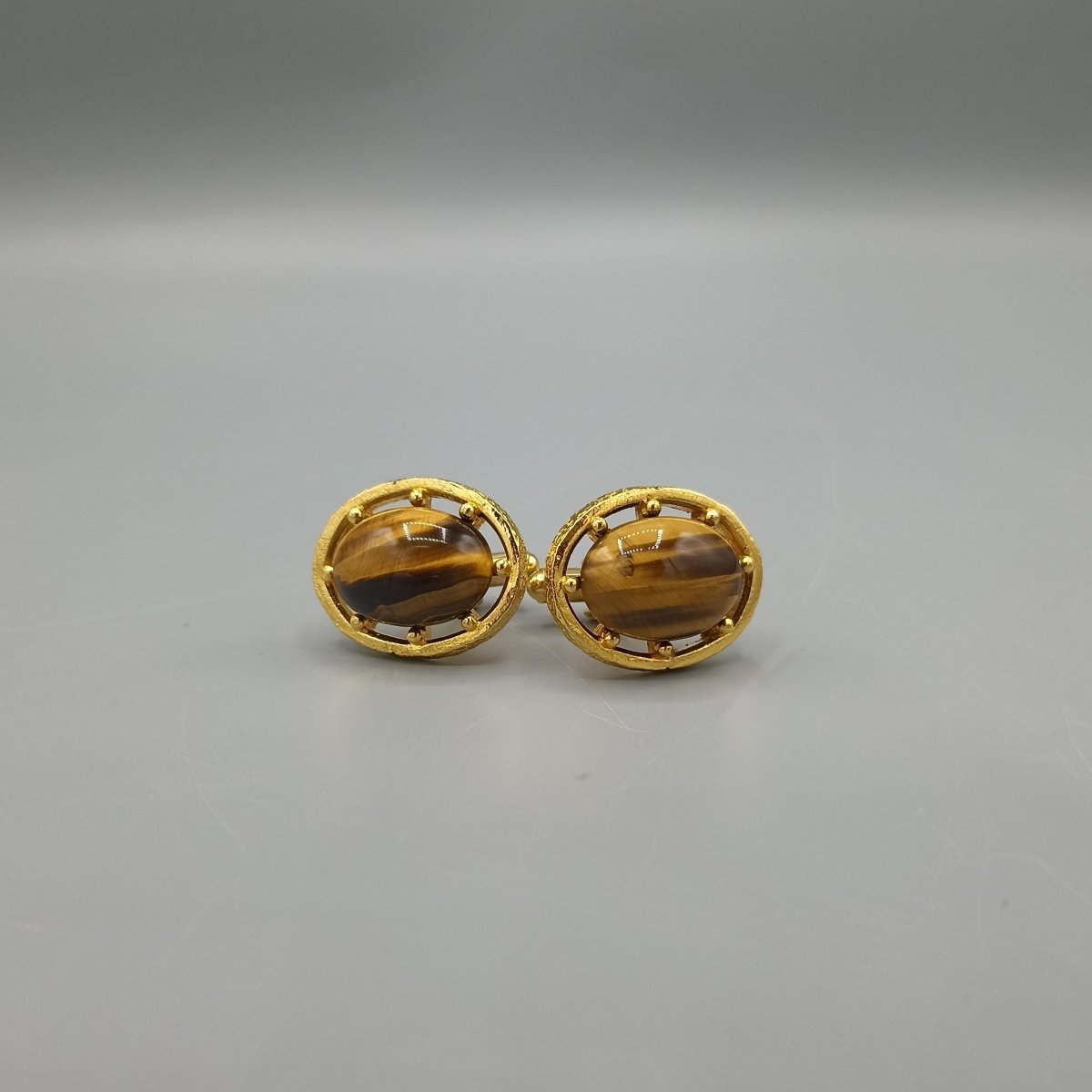 Boutons de manchette vintage oeil de tigre - Le Beau Gustave