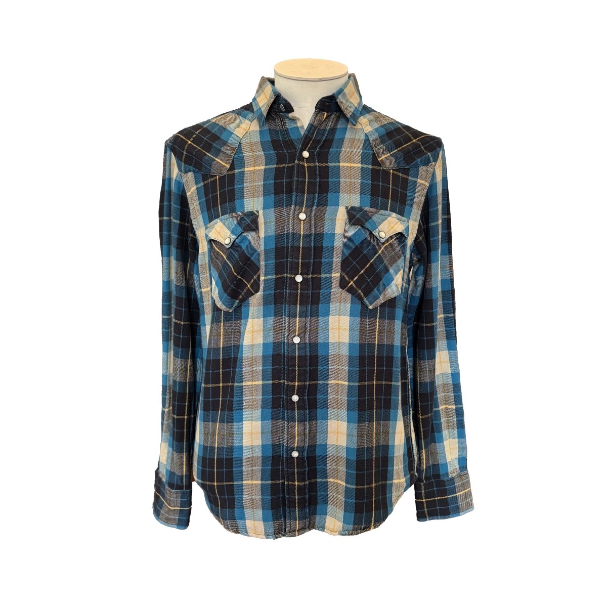 Chemise western RRL Ralph Lauren bleue à carreaux - Le Beau Gustave