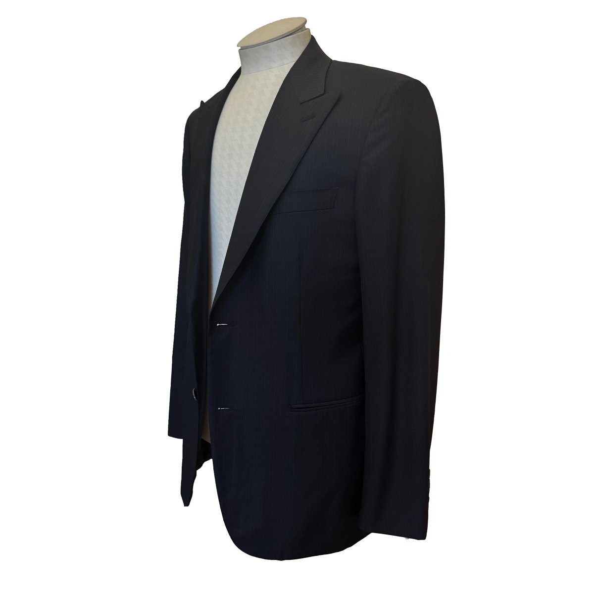 Costume 2 pièces Hermès marine à fines rayures colorées - Le Beau Gustave