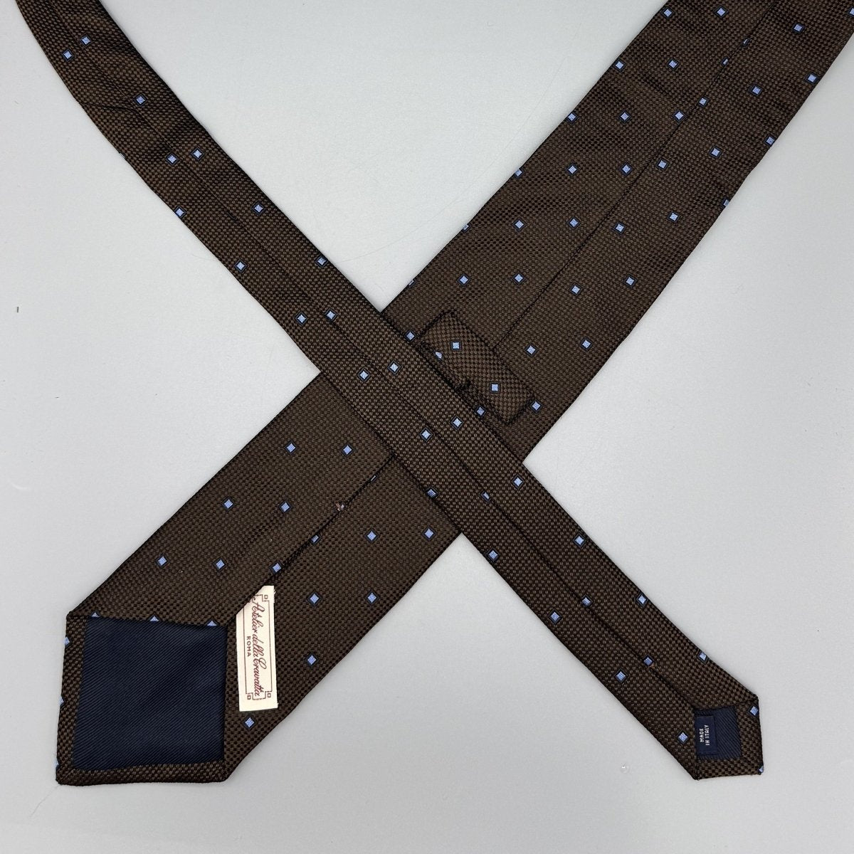 Cravate Atelier della Cravatta marron à motifs bleus - Le Beau Gustave