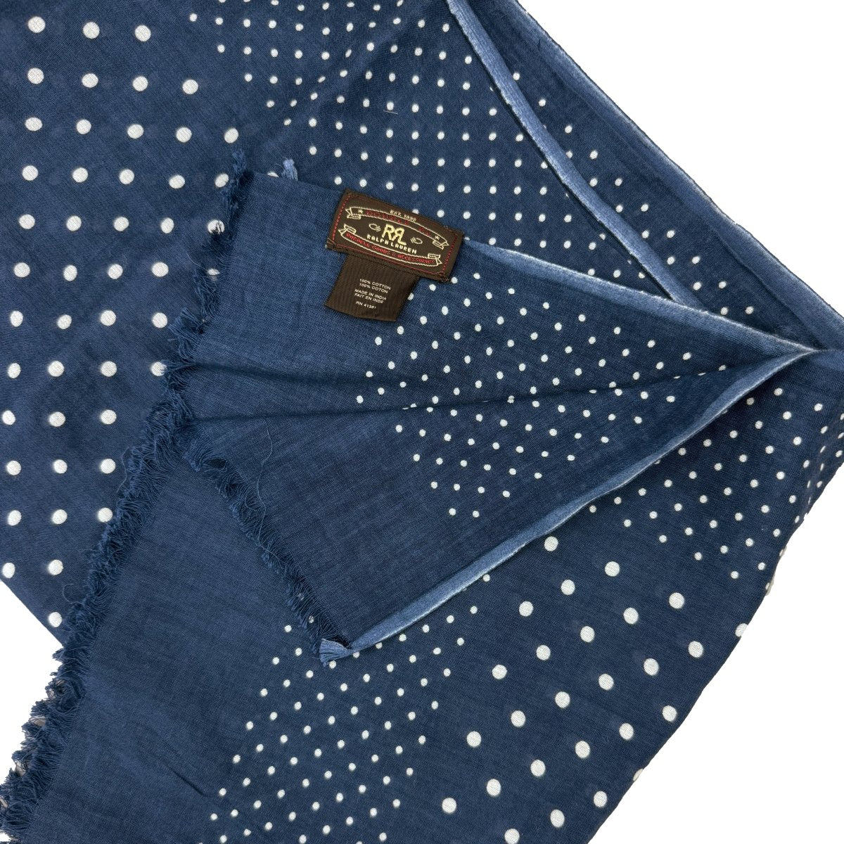 Foulard RRL Ralph Lauren bleu indigo à pois blancs - Le Beau Gustave