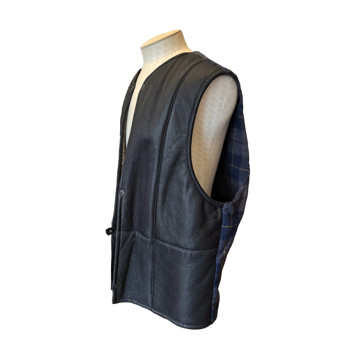 Manteau Christian Dior en cuir noir avec gilet amovible en fourrure - Le Beau Gustave