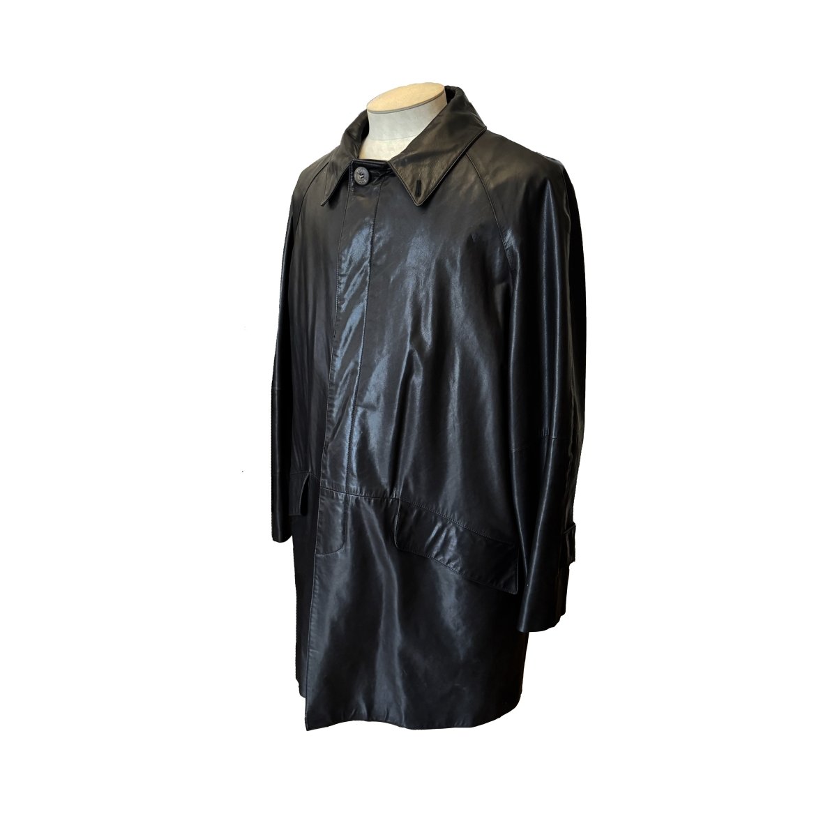 Manteau Christian Dior en cuir noir avec gilet amovible en fourrure - Le Beau Gustave