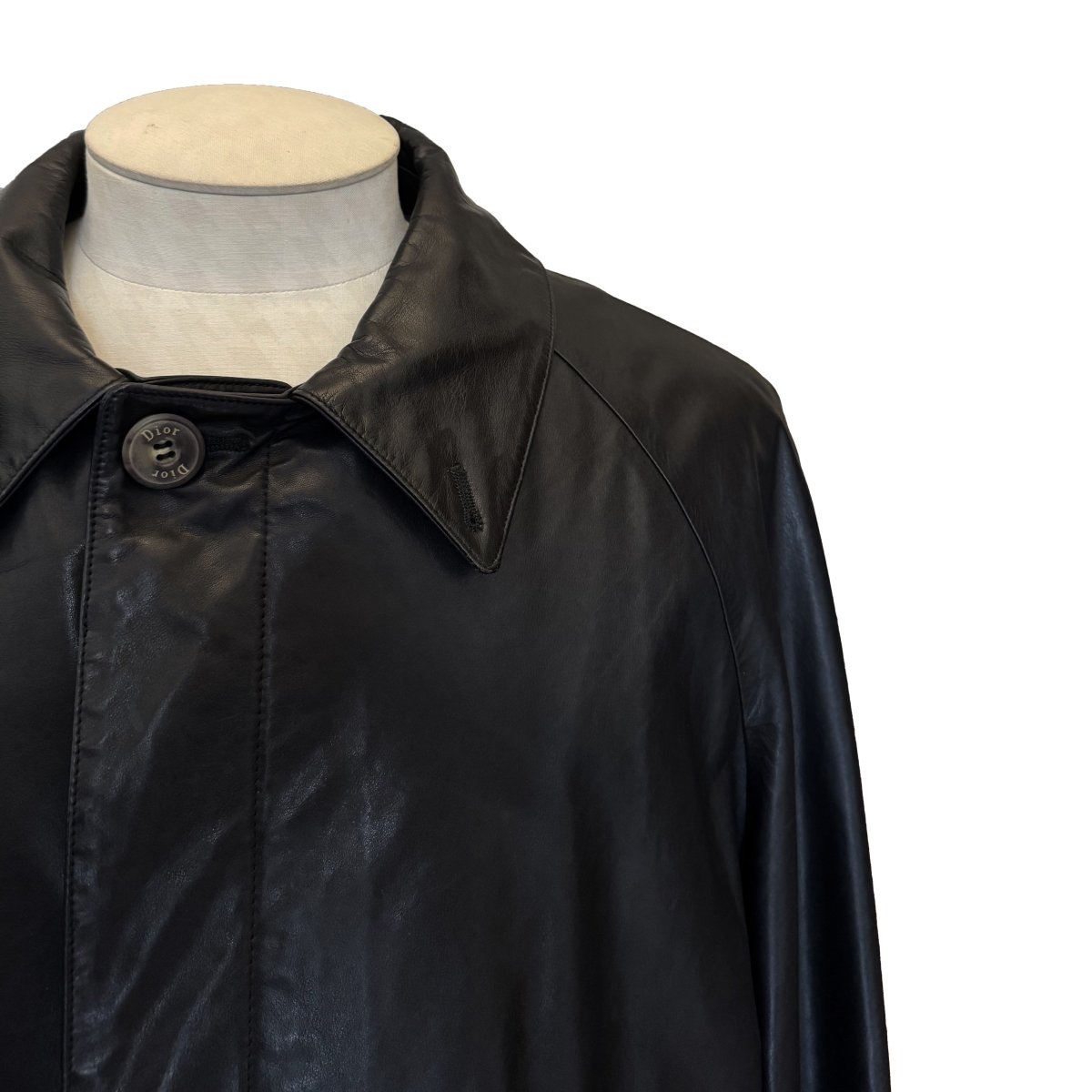Manteau Christian Dior en cuir noir avec gilet amovible en fourrure - Le Beau Gustave