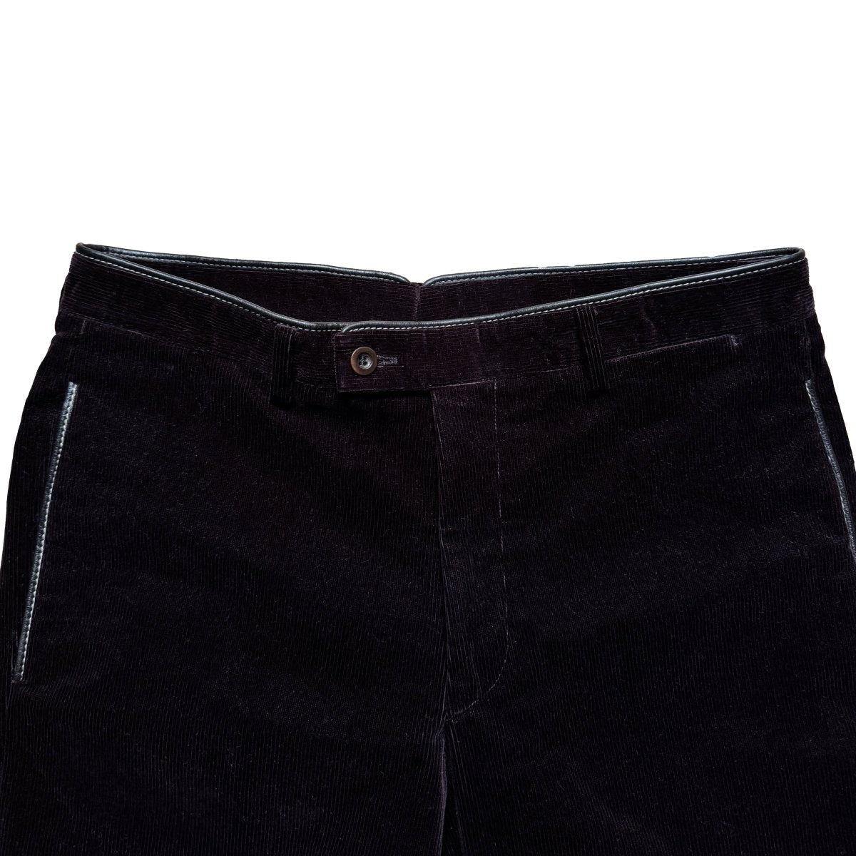 Pantalon Hermès en velours côtelé aubergine et finitions cuir - Le Beau Gustave