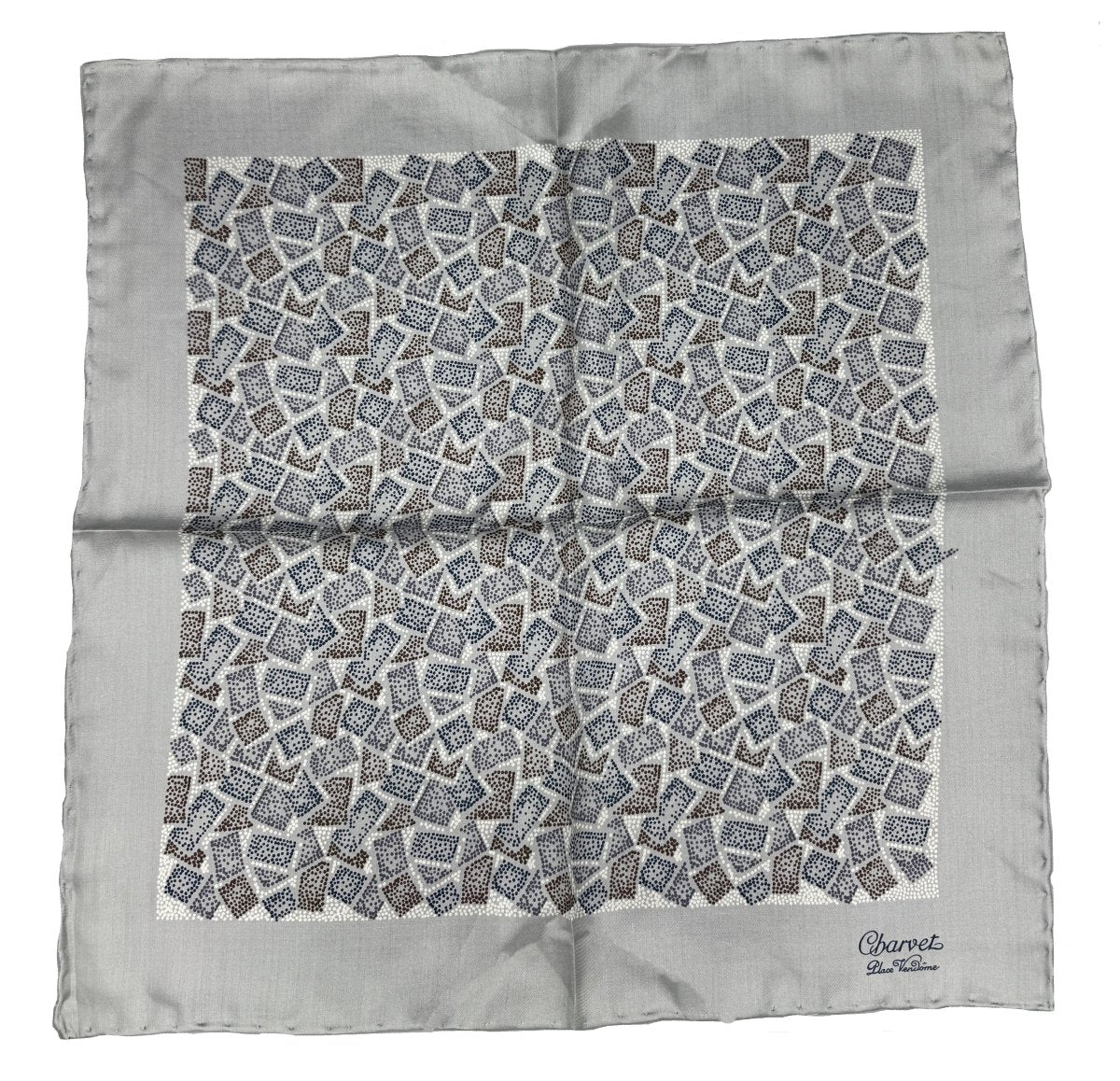 Pochette Charvet gris perle à motif pointillés multicolores - Le Beau Gustave