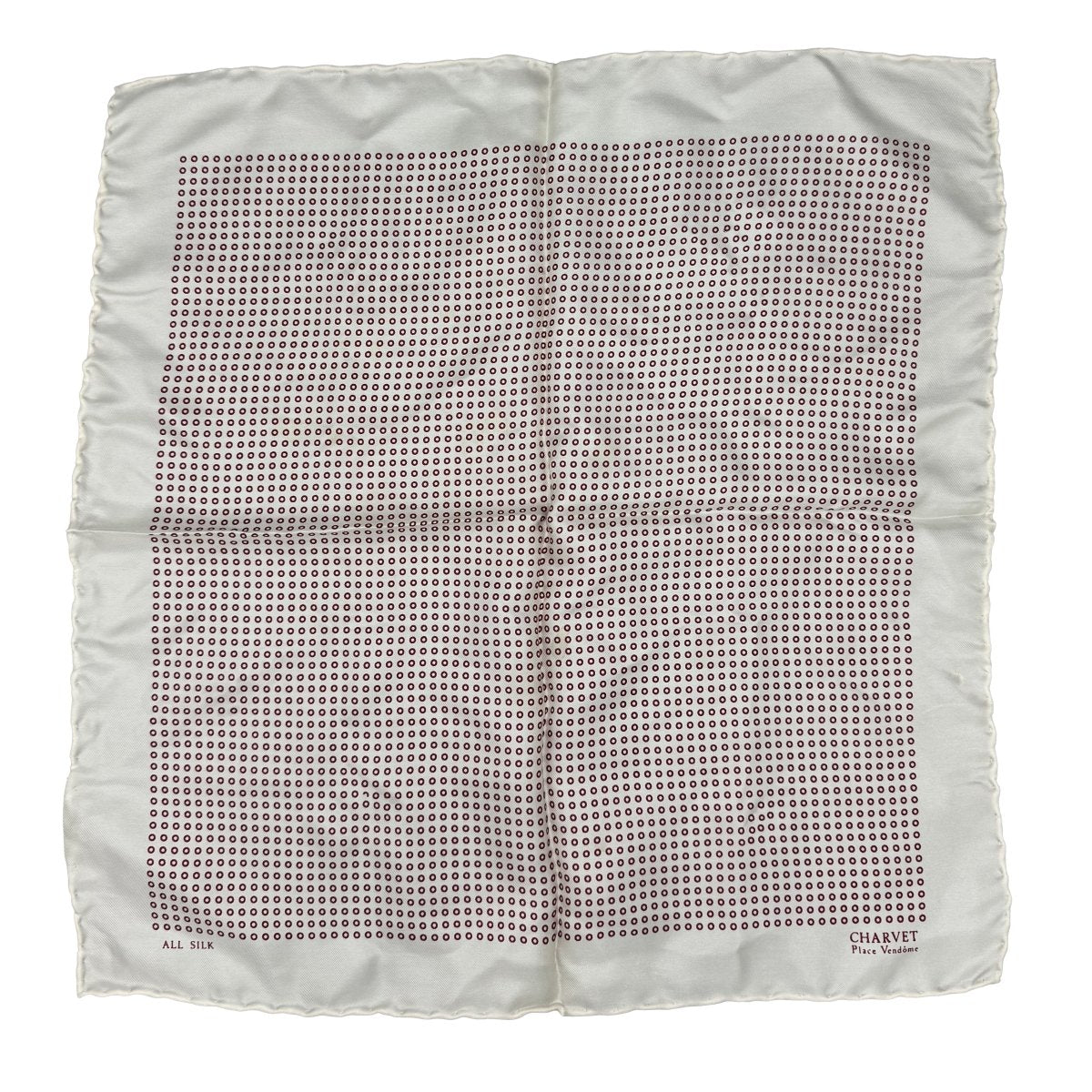 Pochette en soie Charvet ivoire à petits cercles rouges - Le Beau Gustave