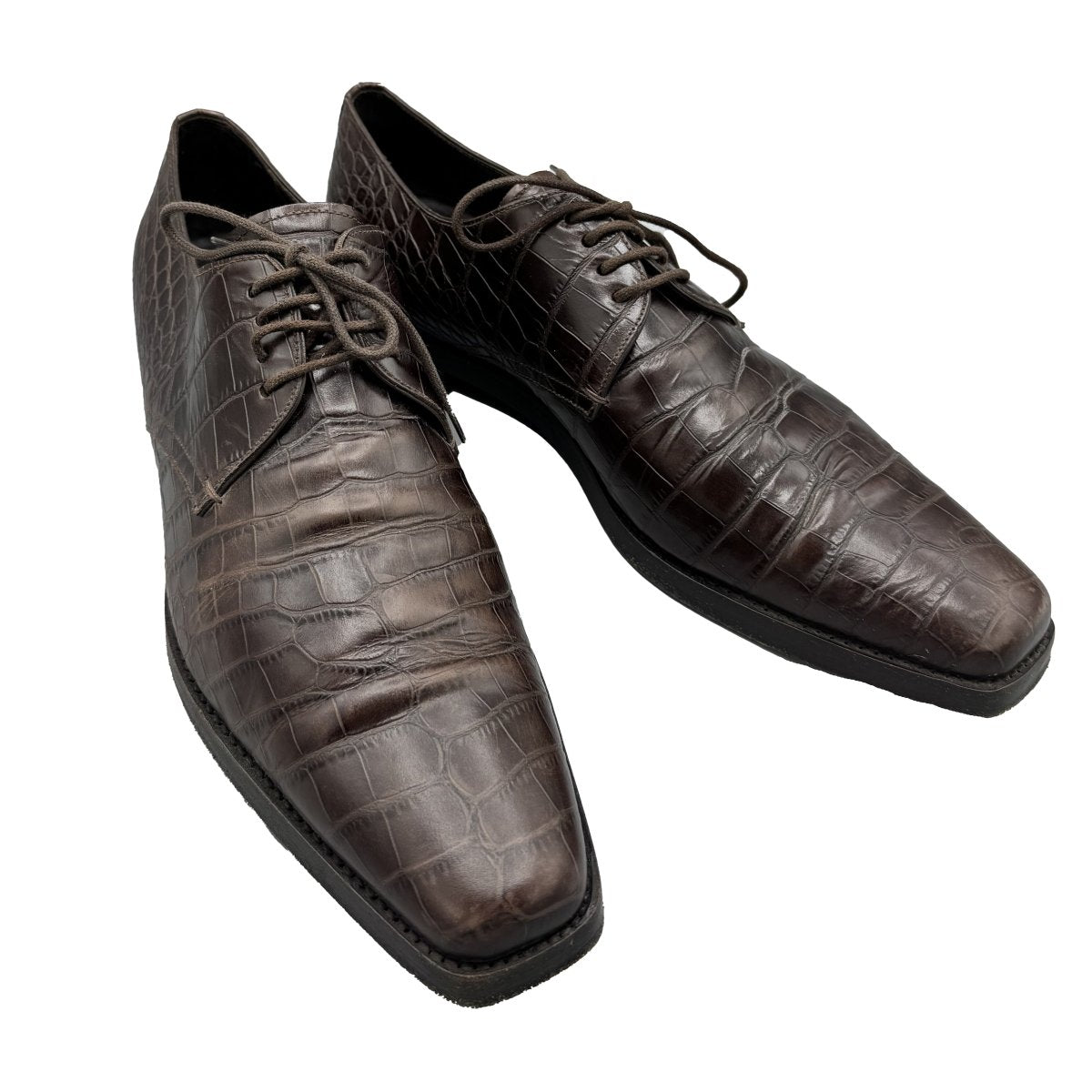 Richelieus Prada marron foncé façon crocodile - Le Beau Gustave