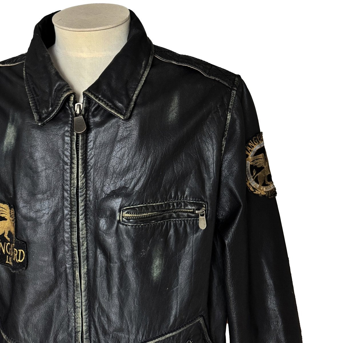 Veste collector Vanguard en cuir noir à écussons - Le Beau Gustave