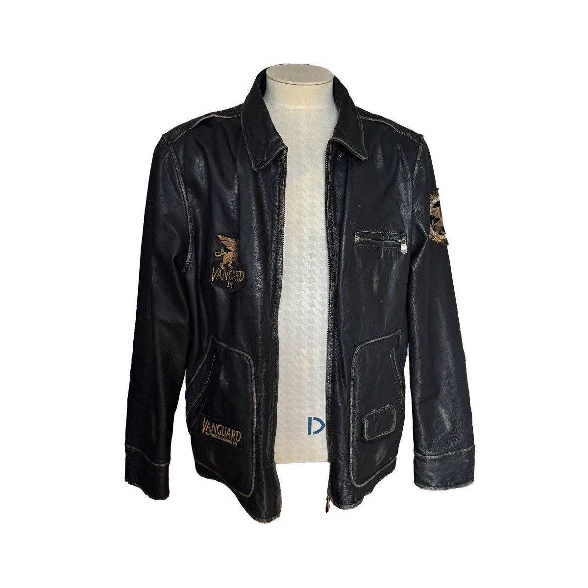 Veste collector Vanguard en cuir noir à écussons - Le Beau Gustave